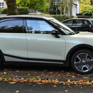 Ein Smart steht an einer herbstlichen Straße.
