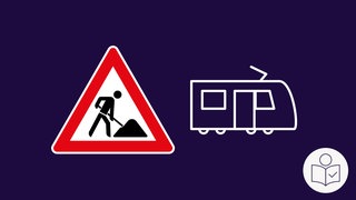 Eine Zeichnung zeigt links ein Baustellen-Symbol. Rechts das Symbol einer Bahn. Rechts unten das SWR Logo für Leichte Sprache.