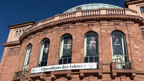 Gebäude Staatstheater Mainz mit Banner Opernhaus des Jahres