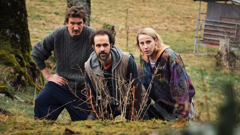 Szene aus dem Tatort „Der Reini“ mit Felician Hohnloser, Karsten Antonio Mielke und Mareike Beykirch 