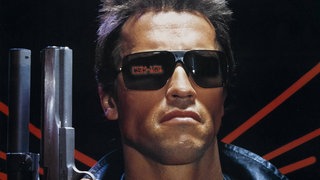 Arnold Schwarzenegger auf dem Filmposter von „Terminator“ (1984)