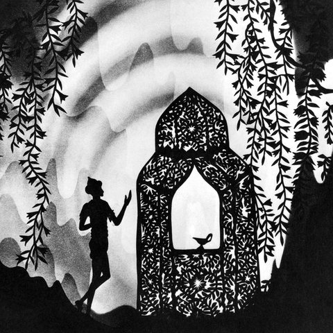 Silhouettenfiguren aus dem Film "Die Abenteuer des Prinzen Achmed" von Lotte Reiniger