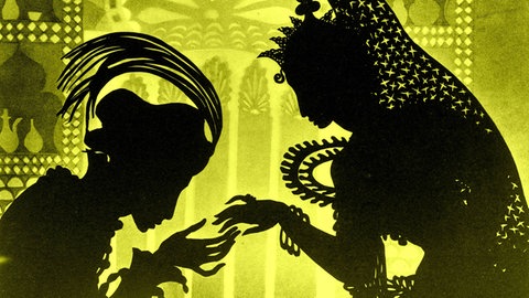 Silhouettenfiguren aus dem Film "Die Abenteuer des Prinzen Achmed" von Lotte Reiniger