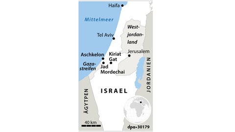 Karte von Israel mit Gazastreifen und Westjordanland
