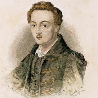 Büchner, Georg Dichter Godelau bei Darmstadt 17.10.1813  Zürich 19.2.1837. Porträt. Stahlstich, gezeichnet von A. Hoffmann, gestochen von A. Limbach; neukoloriert.