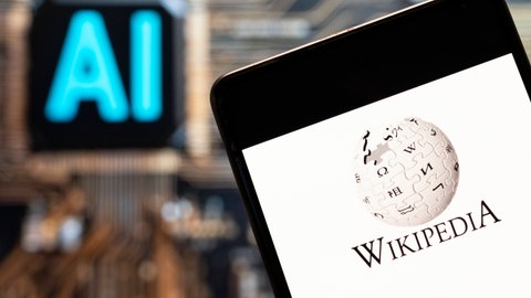 Bildcollage: Wikipedia- und AI-Logo