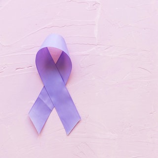 Lila Schleife als Symbol der Aufmerksamkeit Bauchspeicheldrüsenkrebs, Alzheimer, Epilepsie, Lupus, Weltkrebstag