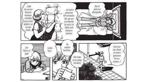 Schwarz-Weiß-Comicseite aus der Graphic-Novel "Adolf" von Osamu Tezuka 