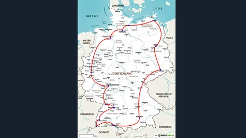Ungefähre Wegstrecke durch Deutschland