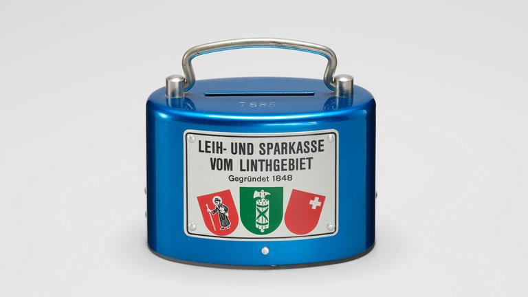 Sparbüchse der Leih- und Sparkasse vom Linthgebiet, 1967-1970, AluminiumEisen