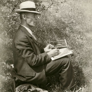 Hermann Hesse malend in der Natur, 1937