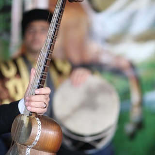 Ein Musiker hält eine Tar
