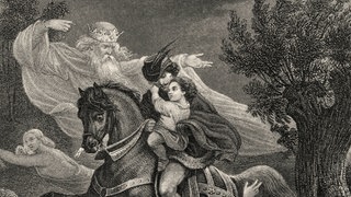 Szene aus Erlkönig, Historischer Stahlstich von Ferdinand Rothbart (1823-1899)