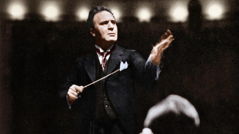 Bruno Walter dirigiert, Berlin um 1929 (digital koloriert).