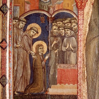 Klara von Assisi, ital. Geistliche, Gründerin des Klarissinenordens mit Franz von Assisi (Tafelbild, ca. 15 Jhd., Kirche Santa Chiara, Assisi).