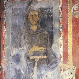 Franz von Assisi  Fresko im Sacro Speco Subiaco (entstanden 1223 während eines Aufenthalts des Heiligen im Sacro Speco).