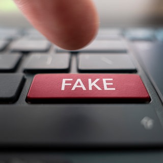 Fake News erkennen: Taste mit Aufschrift 'Fake'. Irreführende Meldungen generieren viel Aufmerksamkeit im Netz. So lassen sie sich entlarven.