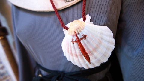 Die Muschel ist DAS Erkennungsmerkmal für den Jakobsweg. Pilger tragen sie häufig an ihrem Wanderrucksack und auch auf den Wegbeschilderungen findet sich die Muschel immer wieder.