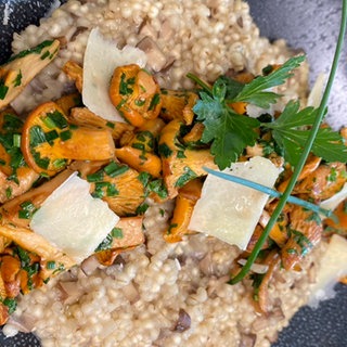 Herbstliches Risotto aus heimischen Graupen und aromatischen Pfifferlingen – schnell und einfach zubereitet.