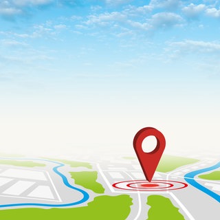 Ein Google Maps-Pin auf einer digitalen Karte