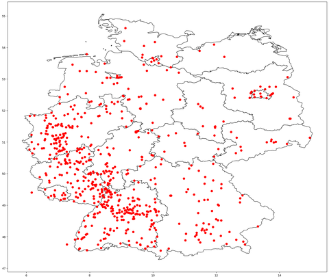 Landkarte mit den Standorten all jener Apfelbäume, die bis zum Mittag des 30. April bei der Apfelblütenaktion gemeldet wurden.
