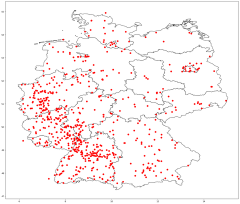 Landkarte all jener Apfelbäume, die bis zum 3. Mai bei der Apfelblütenaktion gemeldet wurden.