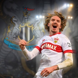Eine montierte Grafik zeigt das Logo von Newcastle United neben Nick Woltemade,
