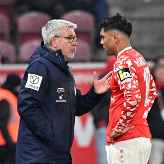 Urs Fischer (li.) und Nadiem Amiri von Mainz 05