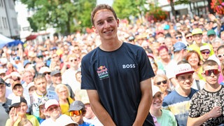 Florian Lipowitz beim Empfang in seiner Heimatstadt Laichingen