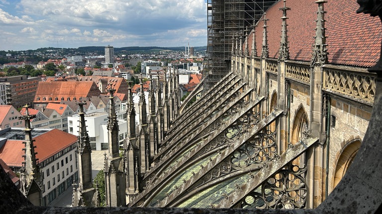 Seitlicher Blick auf das Dach des Ulmer Münsters.