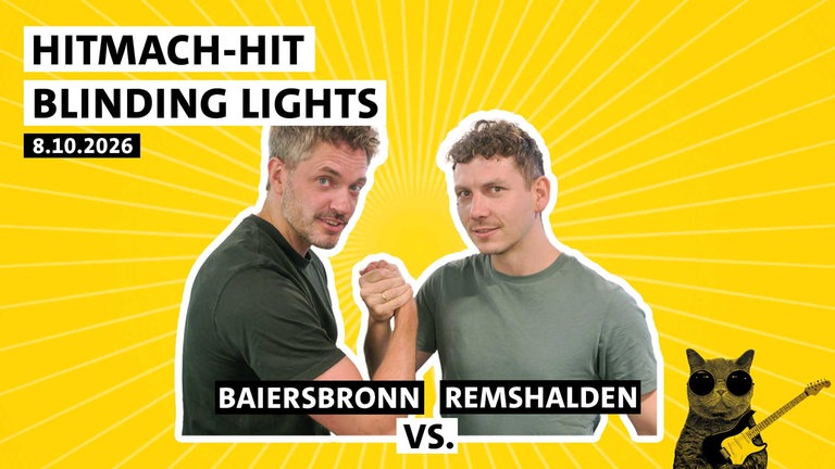 Benedict Walesch udn Julian Hammerstein kämpfen um den Sieg beim HITmach-Duell am 8. Oktober 2026 in Baiersbronn und Remshalden zur SWR1 BW Hitparade