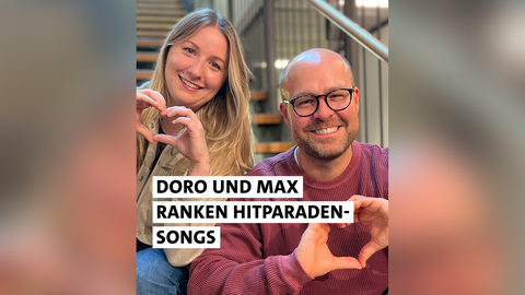 Text "Doro und Max ranken Hitparaden-Songs" mit Doro Büttner und Max Oehl auf dem Bild.