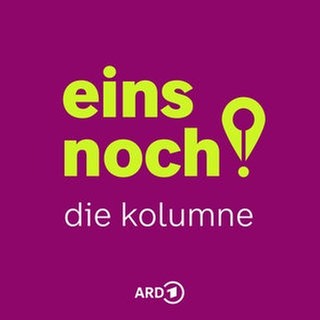 Die Titelgrafik von "Eins noch! Die Kolumne" zeigt den Namen und ein stilisiertes Ausrufezeichen, das sich auch als Schreibfeder oder Lokalisierungspin deuten lässt.