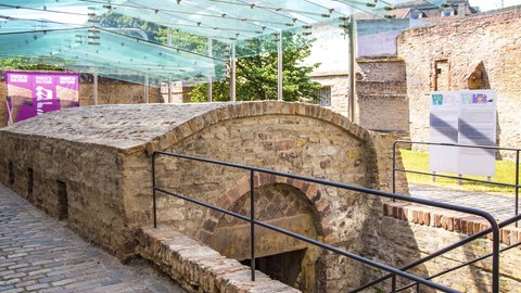 Eingang zur ältesten erhaltenen Mikwe (Ritualbad) Mitteleuropas, Judenhof, Unesco-Welterbe, Speyer, Rheinland-Pfalz