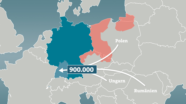 Aus Polen, Ungarn und Rumänien mussten etwa 900.000 Menschen fliehen.
