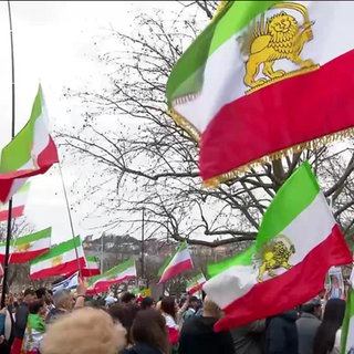 Flaggen auf der Demo gegen das Iranregime