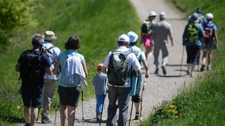 Eine Gruppe von Wanderinnen und Wanderern ist auf dem Schauinsland im Schwarzwald unterwegs. Bei Wanderungen machen manche gelegentlich Fehler, so dass sie in Notlagen geraten.