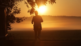 Eine Joggerin im Licht der aufgehenden Sonne (Symbolbild).