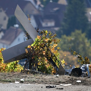 Bild von zerschellter Maschine in einem Weinberg: Nahe einem Hofgut in einem Weinberg in Gundelsheim ist ein Kleinflugzeug abgestürzt und in Brand geraten.