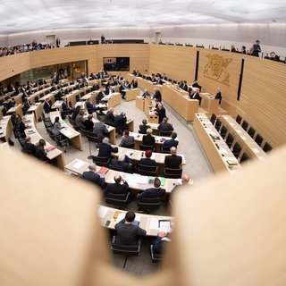 Der Plenarsaal des baden-württembergischen Landtags - bei der Landtagswahl wird bald ein neuer Landtag gewählt (Archivbild).