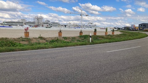 Die Blumenkübel stehen auf Herrenknechts Firmengelände in Schwanau-Allmannsweier.