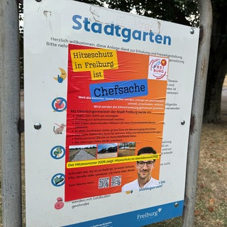 Eines der gefälschten Plakate im Freiburger Stadtgarten