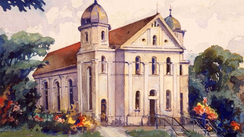 Aquarell der Laupheimer Synagoge von 1936.