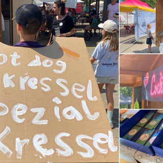 Kinder arbeiten in Bad Kresselnau, eine Spielstadt in Kressbronn am Bodensee