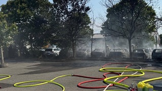 Auf einem Schrottplatz in Ilsfeld sind am Sonntag insgesamt 15 Autos in Brand geraten - eine meterhohe Rauchwolke war weithin sichtbar. 