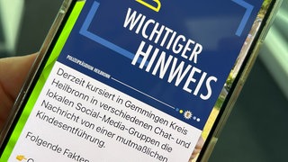 WhatsApp-Meldung des Polizeipräsidiums Heilbronn zur möglichen Kindesentführung in Gemmingen