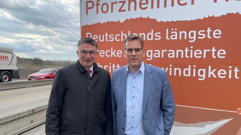 Oliver Reitz (li.) vom Stadtmarketing in Pforzheim und der Landtagsabgeordnete Erik Schweickert (FDP) aus Niefern-Öschelbronn.