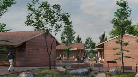 Eine Computersimulation zeigt das neue Besucherzentrum, das im Wildpark Pforzheim entstehen soll.