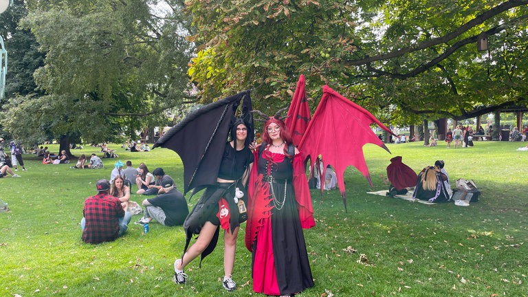 große Flügel, schwarze und rote Kleidung und viele Details für die Drachenkostüme.