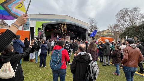 Teilnehmende einer Demonstration für Demokratie in Stuttgart
